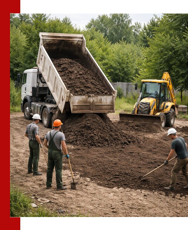 Доставка и укладка грунта для выравнивания участка в Гусе-Хрустальном