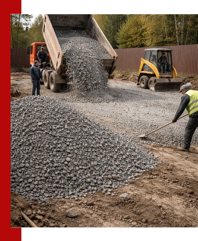 Отсыпка участка щебнем с доставкой и уплотнением в Гусе-Хрустальном
