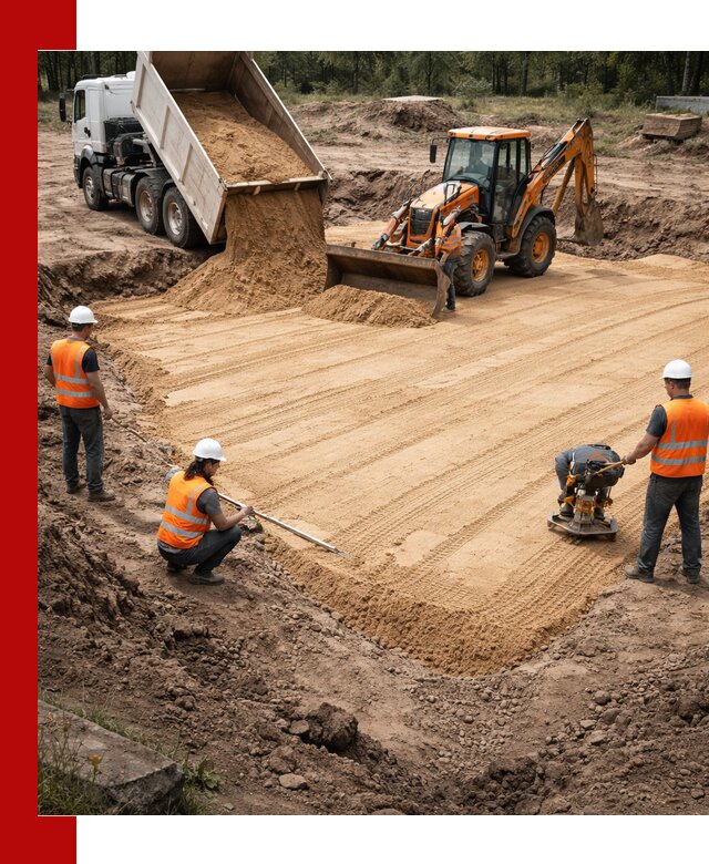 Устройство песчаной подушки для фундаментов и дорог в Гусе-Хрустальном